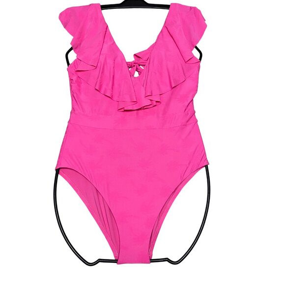 Trina Turks $162 Pink Ruffle-Front One-Piece Swimsuit Tie-Back Design 12 NWT - Picture 9 of 13